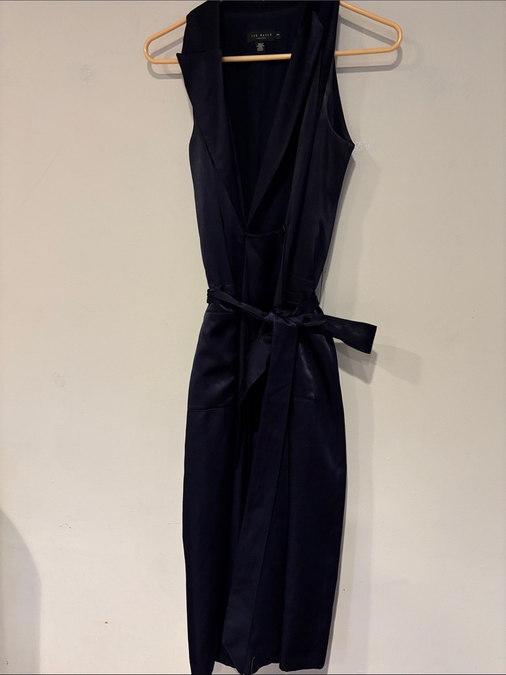 Ted Baker London Navy Sleeveless Wrap Dress with Tie Waist